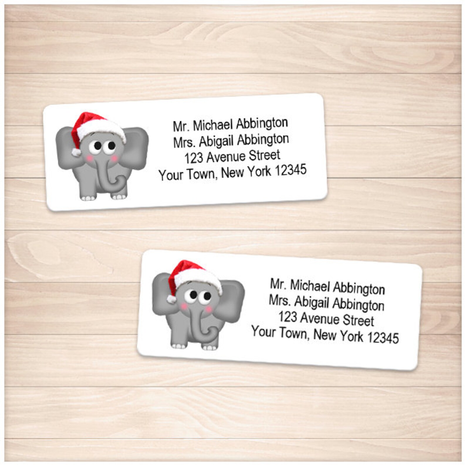 Printable Elephant Address Labels Christmas Santa Hat Etsy