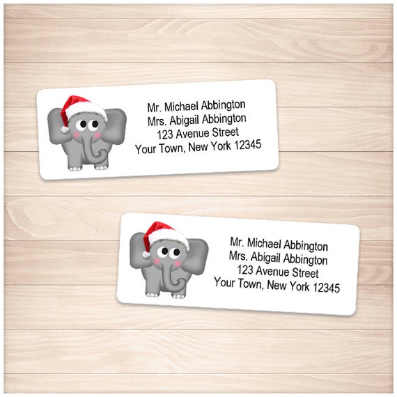Printable Elephant Address Labels Christmas Santa Hat | Etsy