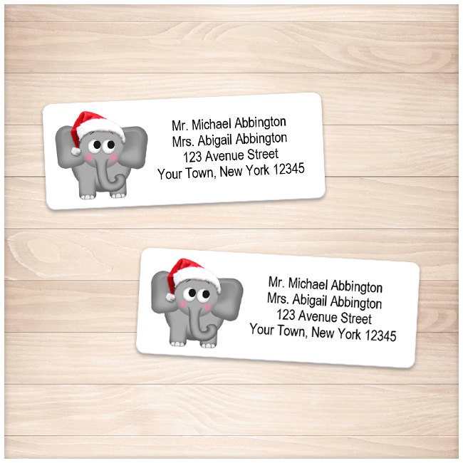 Printable Elephant Address Labels Christmas Santa Hat | Etsy