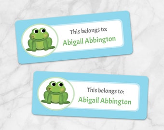Printable Blue Frog Name Labels for School Supplies - Personalized 2 5/8" x 1" Labels, Back to School, Editable PDF - Instant Download