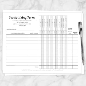 Printable Fundraising Form, order tracking page, 12 item columns with prices, 10 customer rows - PDF Instant Download