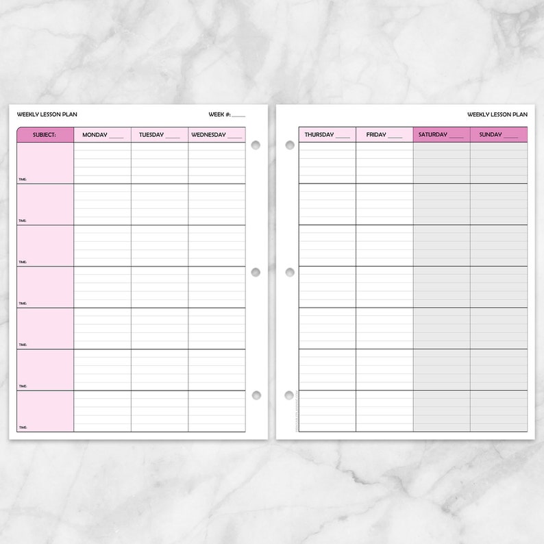 Printable Weekly Lesson Plan for Teachers, Pink School Planner Pages ...