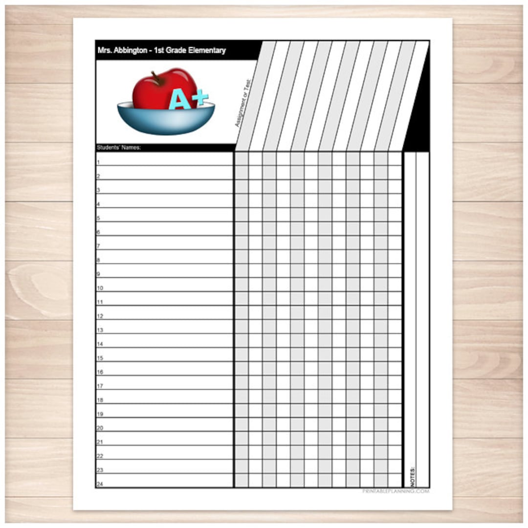 Printable Teachers Grade Sheet Grade School Elementary Apple - Etsy