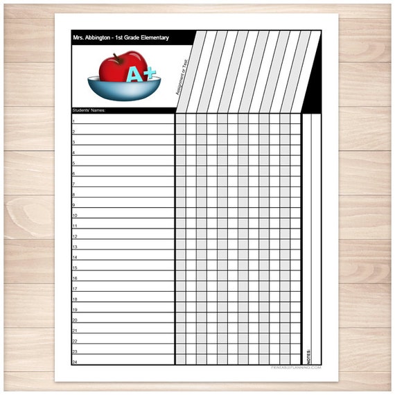 printable teachers grade sheet grade school elementary apple personalized teacher information editable pdf instant download grading sheets for teachers