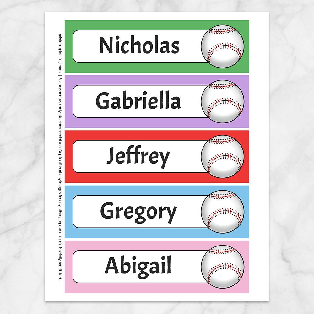 Printable Personalized Baseball Bookmarks - Colorful, School Student ...