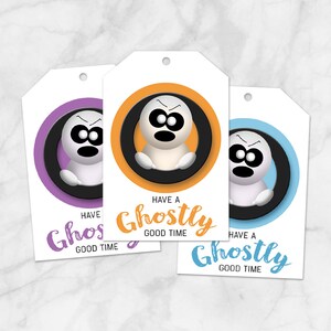 Printable Halloween Ghost Gift Tags or Favor Tags in Purple Orange Blue with Black - DIY Instant Download