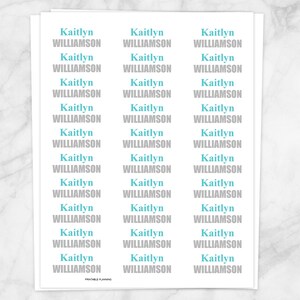 Printable Name Labels TURQUOISE for School Supplies - Personalized 2 5/8" X 1" Labels - Back to ...
