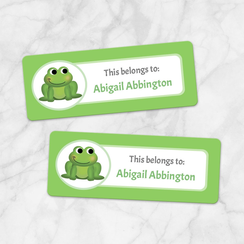 Printable Green Frog Name Labels for School Supplies Personalized 2 5