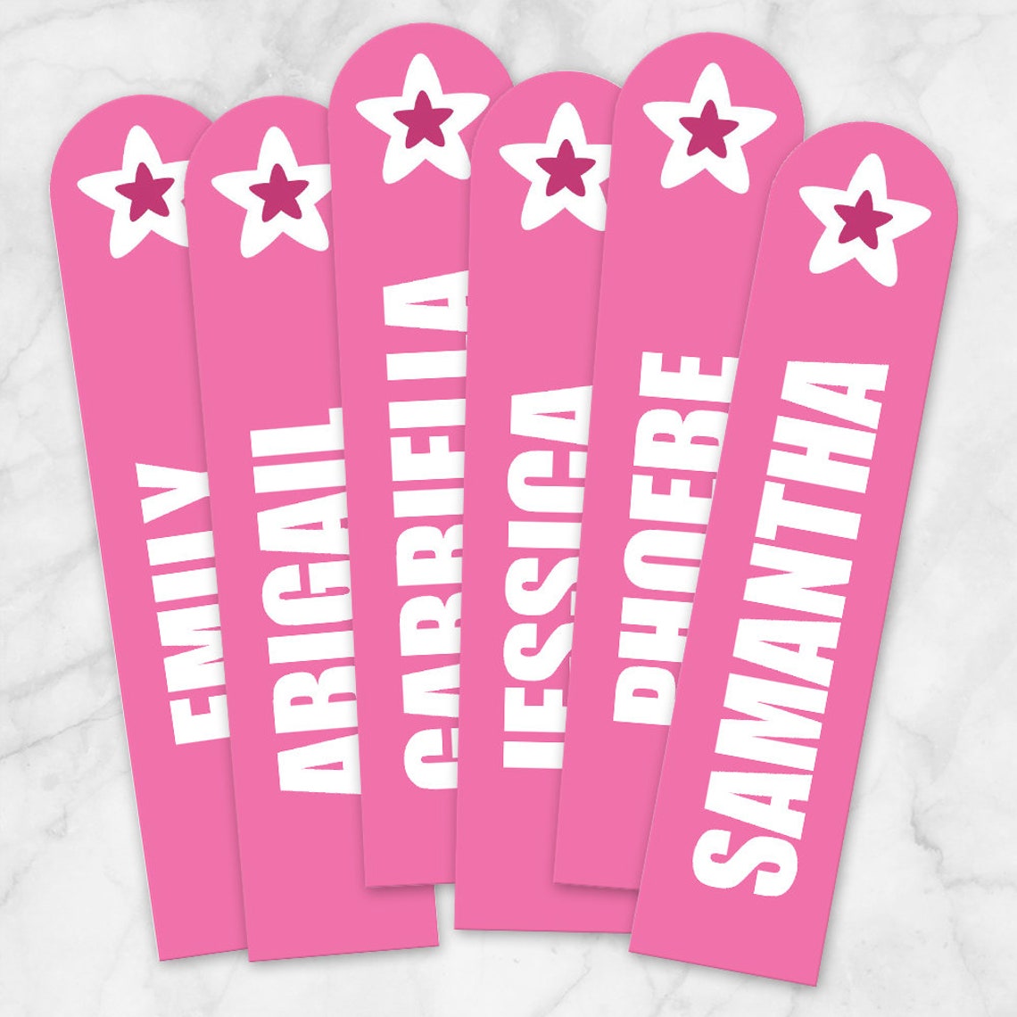 Printable Personalized Pink Bookmarks, Star Design, Editable PDF