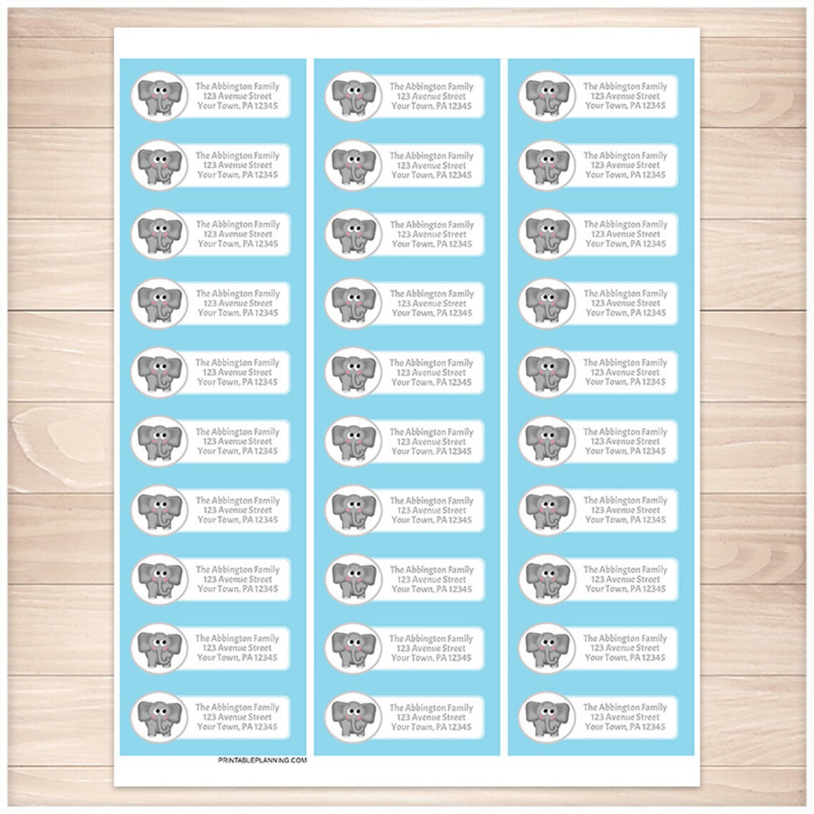 Printable Blue Elephant Address Labels Cute Elephant | Etsy