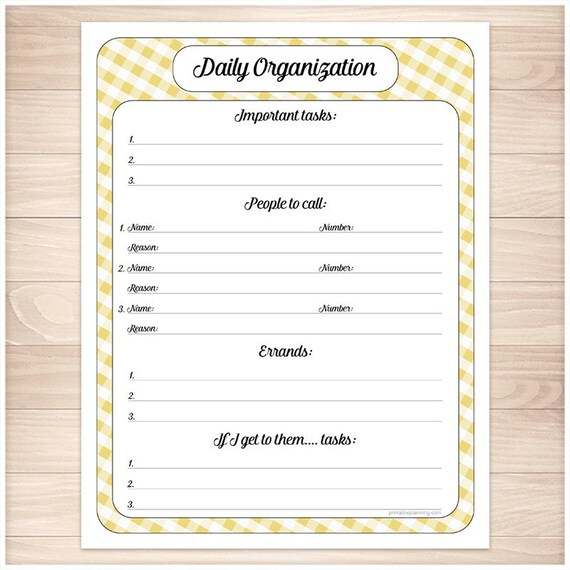 yellow printable daily task sheet yellow gingham full page etsy