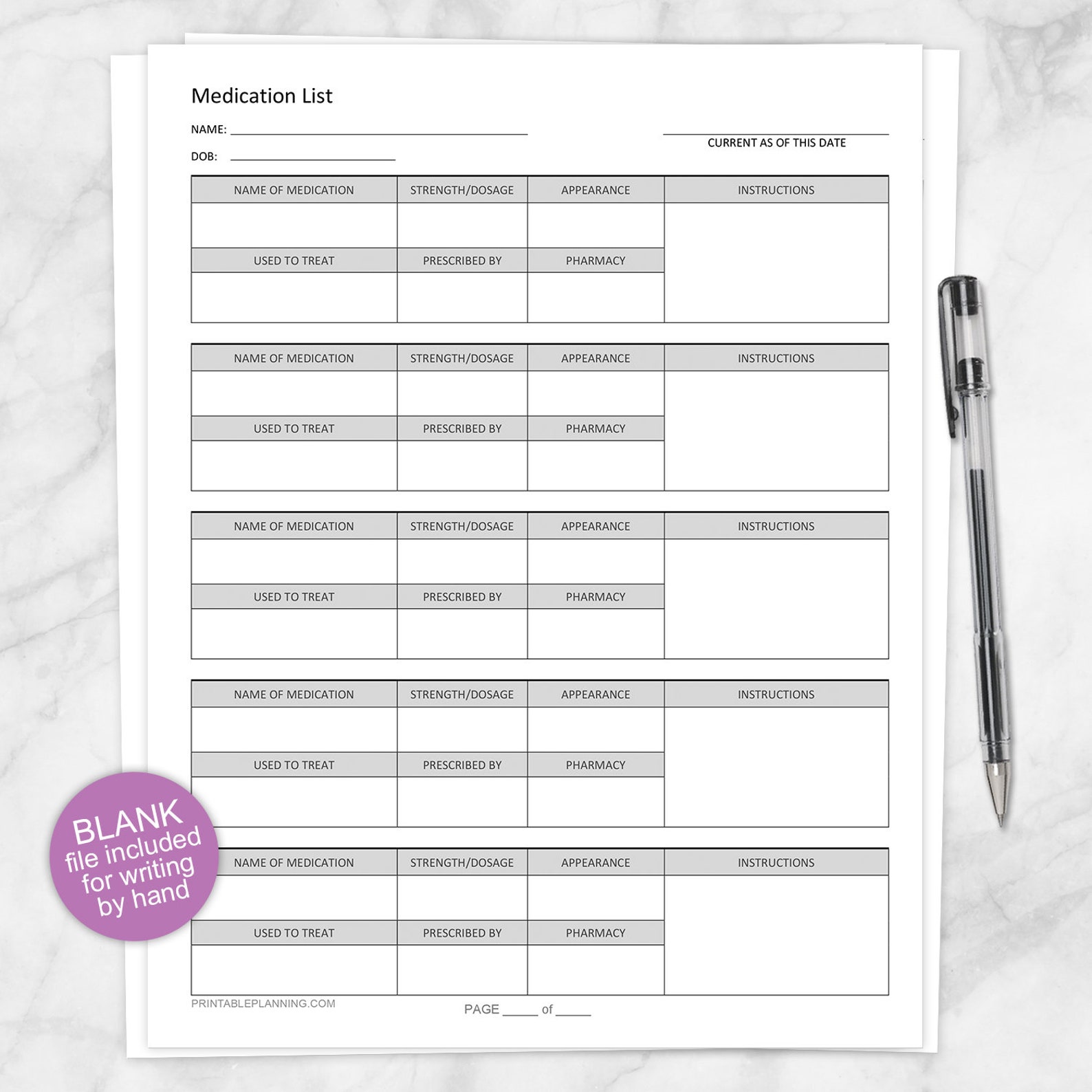Printable Medication List, for Keeping Track and Organization of ...