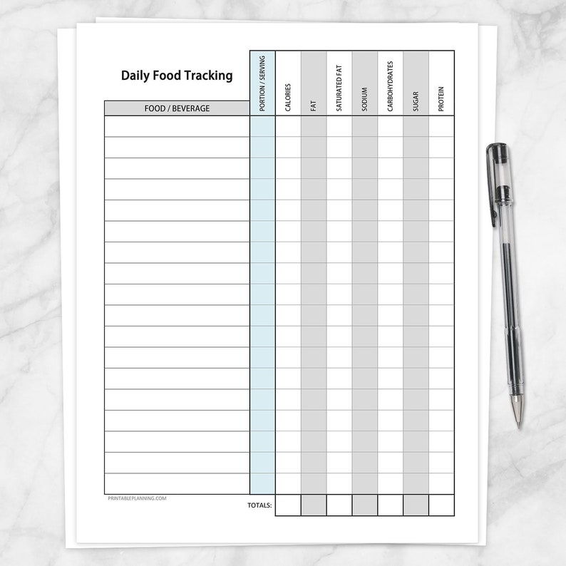 Printable Food Tracking Sheet - Healthy Eating, Daily Calorie Fat ...
