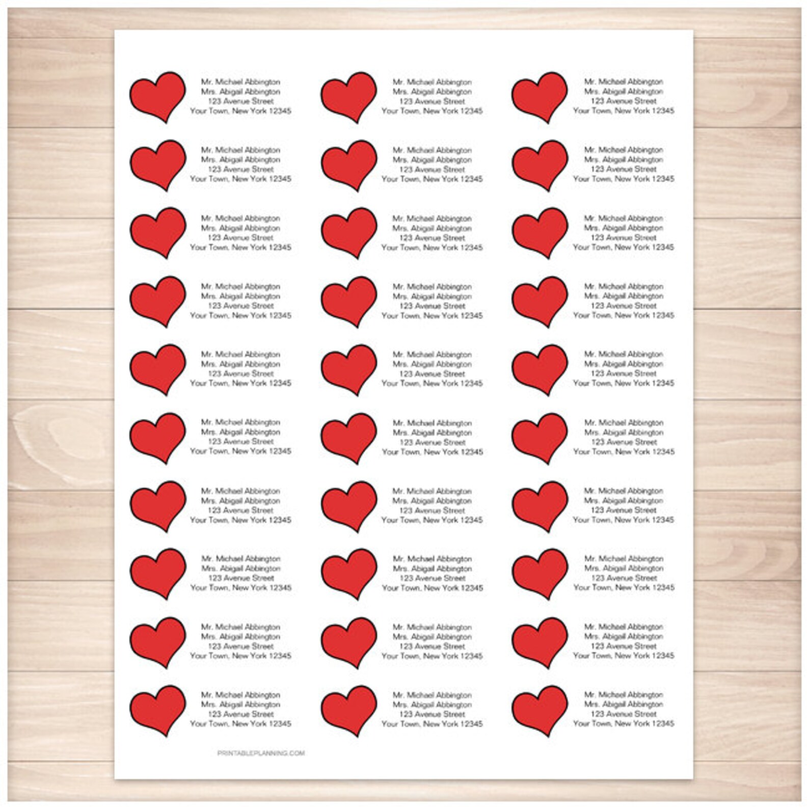 Printable Red Heart Address Labels Black Red Personalized 2 Etsy