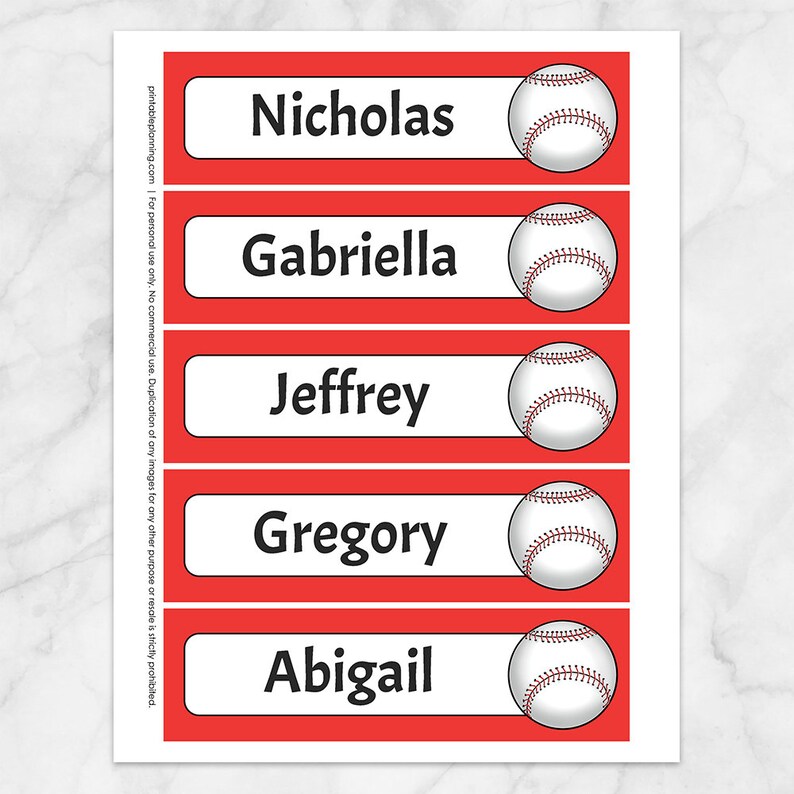 Printable Personalized Baseball Bookmarks, BUNDLE Red Blue Purple Pink