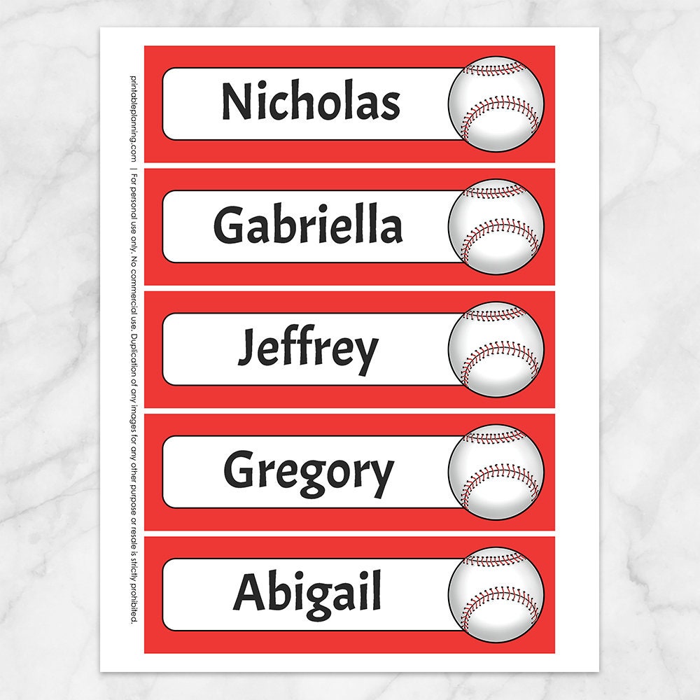 Printable Personalized Baseball Bookmarks, BUNDLE Red Blue Purple Pink ...