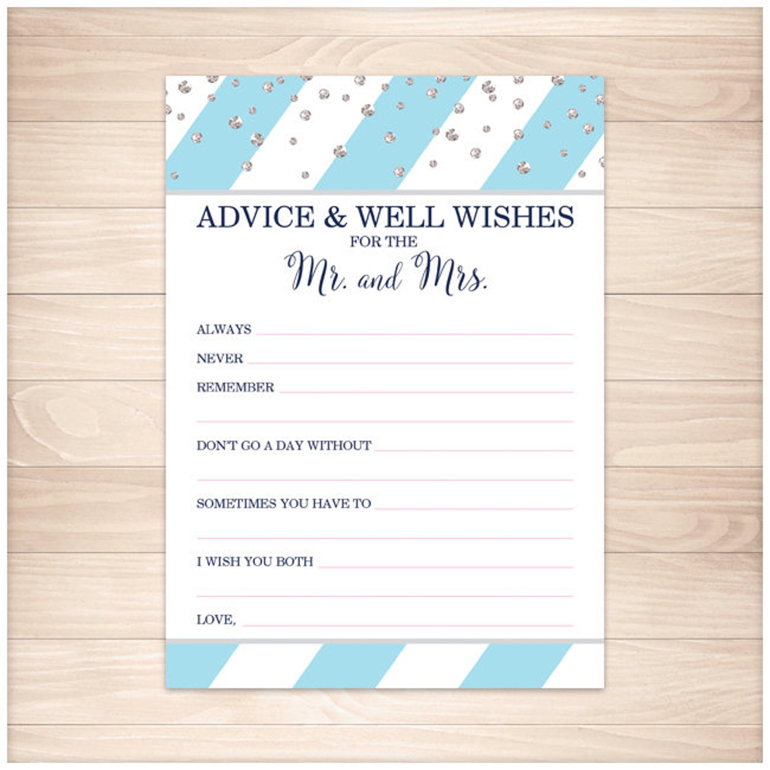 Printable Advice and Well Wishes Card Blue and Silver With a - Etsy
