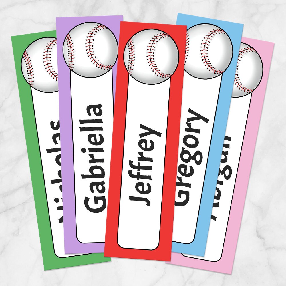 Printable Personalized Baseball Bookmarks Colorful School Etsy