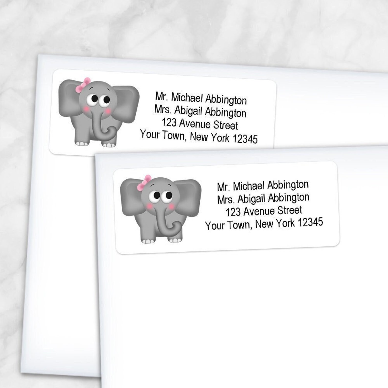 Printable Girl Elephant Address Labels Adorable Pink Bow Etsy