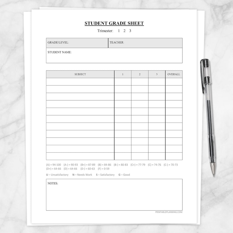 Printable Student Grade Sheet Quarters Or Trimesters Grade Etsy printable-student-grade-sheet-quarters-or-trimesters-grade-etsy