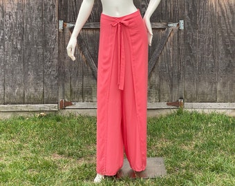 Pink Wrap Pants, Summer Beach Pants, Palazzo Pants, Wide Leg Pants, Loose Fit Side Slit Pants, Open Leg Pants, Flowy Wrap Around Pants