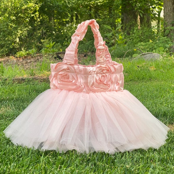 Tulle Tutu Bag, Ballet Dance Recital Tote Bag Gift, Bridal Tote, Flower Girl Tote Bag, Rose Pink Tutu Bag, Gift for Ballerina