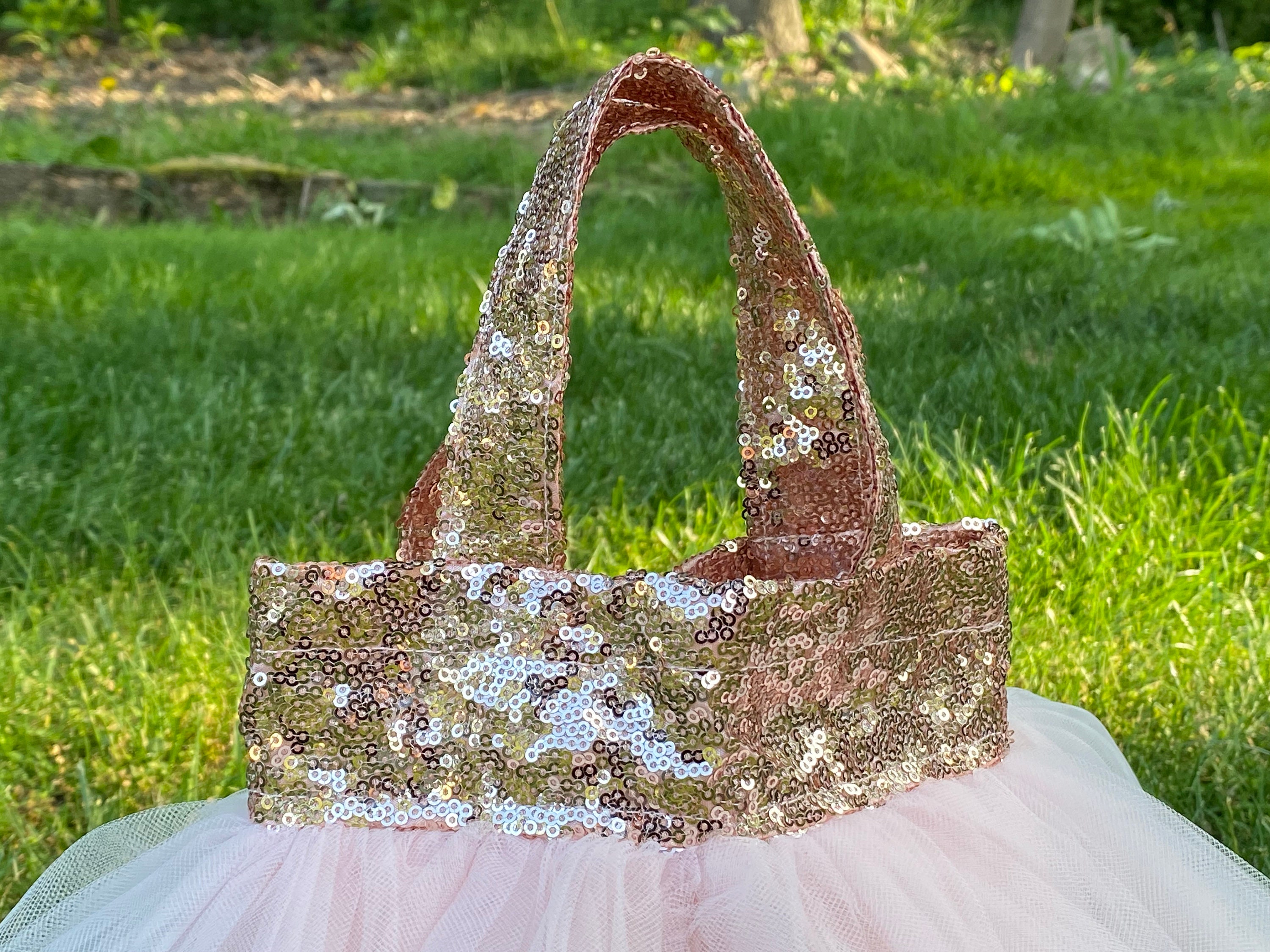 Rose Gold Sequin Tote Bag, Flower Girl Bag, Ballet Tutu Tote, Ballerina