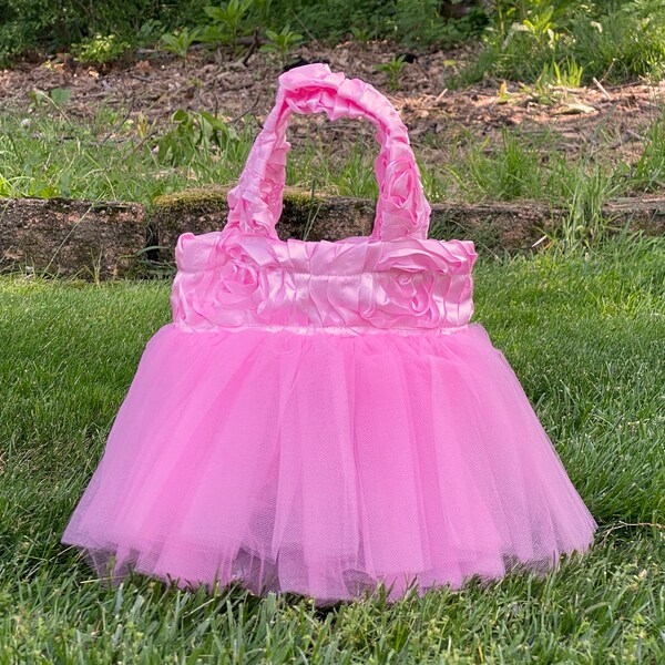 Pink Flower Girl Bag, Ballet Tutu Tote, Tulle Tutu Tote, Ballerina Bag, Mermaid Bag, Princess Tote, Party Costume Bag, Pink Tote Bag