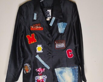 Women's size 12 black junk blazer - thrifted, dry cleaned and designed