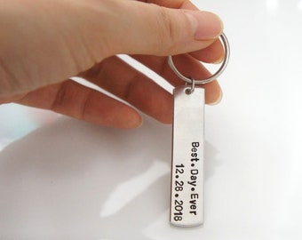 Best Day Ever Keychain. Personalized Gift. For Her, For Him. Hand Stamped. Your Own Word. Anniversary Dates.