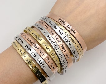 Customized Inspirational Mantra Cuff Bracelet / Personalized / Quote Bracelet / Encouragement Bracelet / Gift Bracelet / for Her