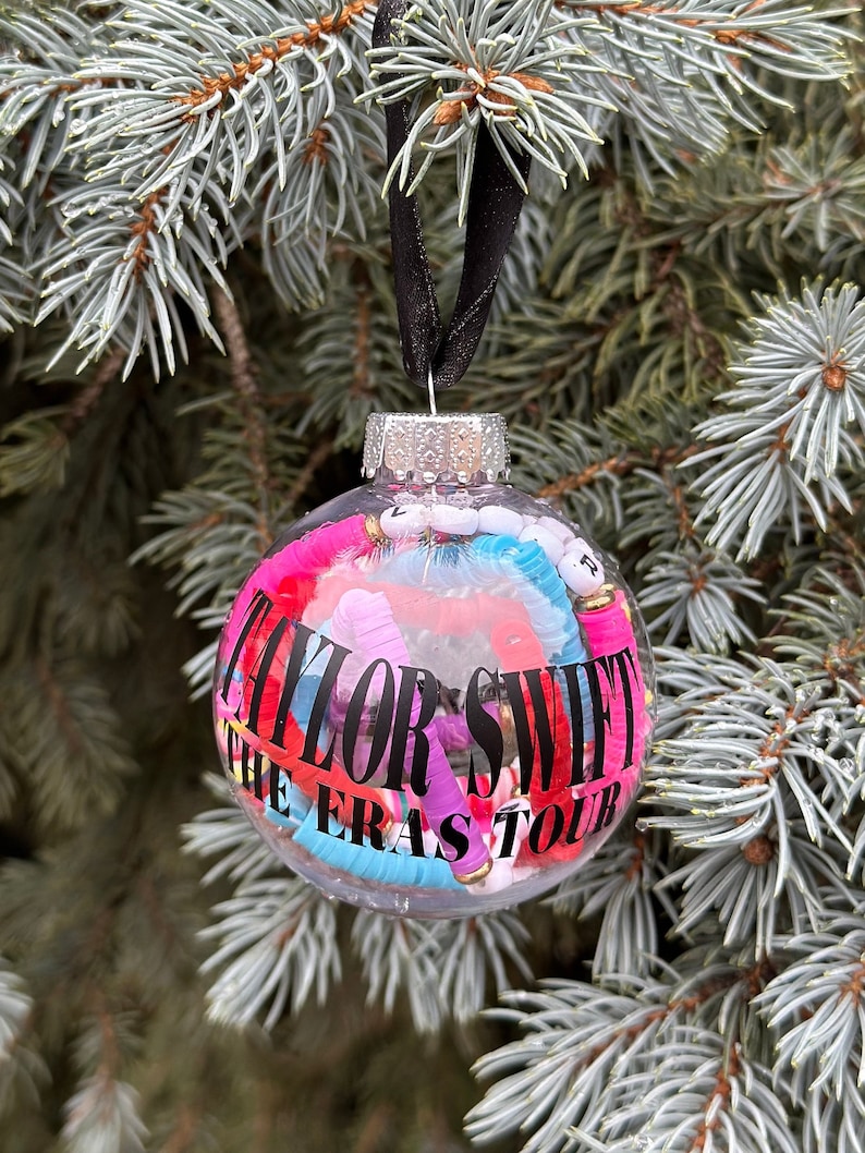 CUSTOMIZED Eras Tour concert keepsake ornament with city, friendship bracelet ornament, confetti ornament, T Swift ornament, Swiftie Gift image 1