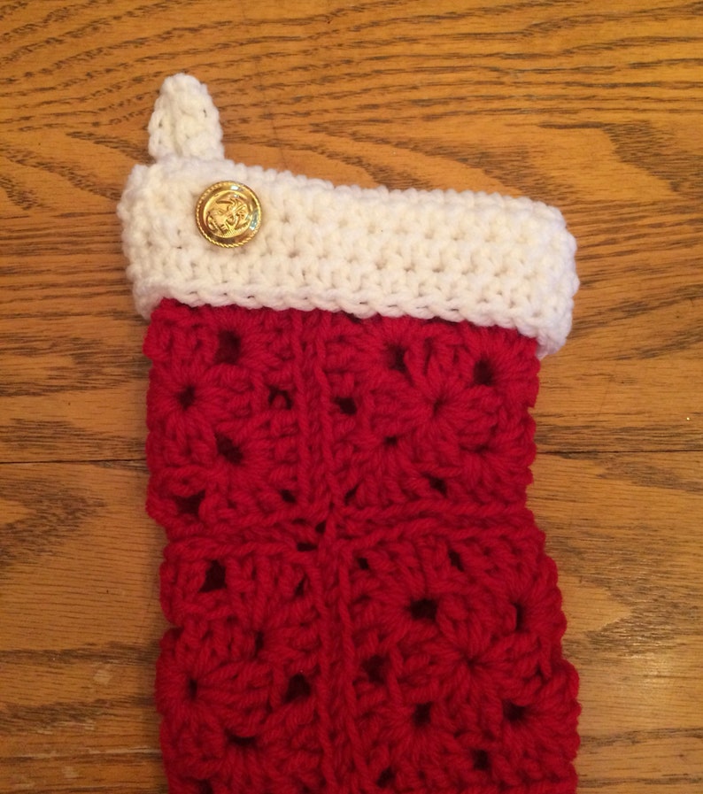 Small red granny square Christmas stocking