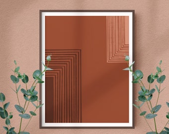 Rectangles géométriques du milieu du siècle Art Print | Décoration murale, Couleurs terre cuite, Esthétique neutre, Art mural de salon, Abstrait, Tons de terre