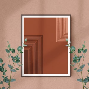 Mid Century Geometric Rectangles Art Print | Wall Decor, Terra Cotta Colors, Neutral Aesthetic, Living Room Wall Art, Abstract, Earth Tones