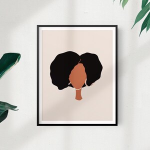 Black Female Face & Afro Kunstdruck | Moderne Kunst, Afro HaarKunst Druck, Minimalismus Art Print, Wandkunst, Weiblich, Frau, Mädchenzimmer, Geschenk Sie