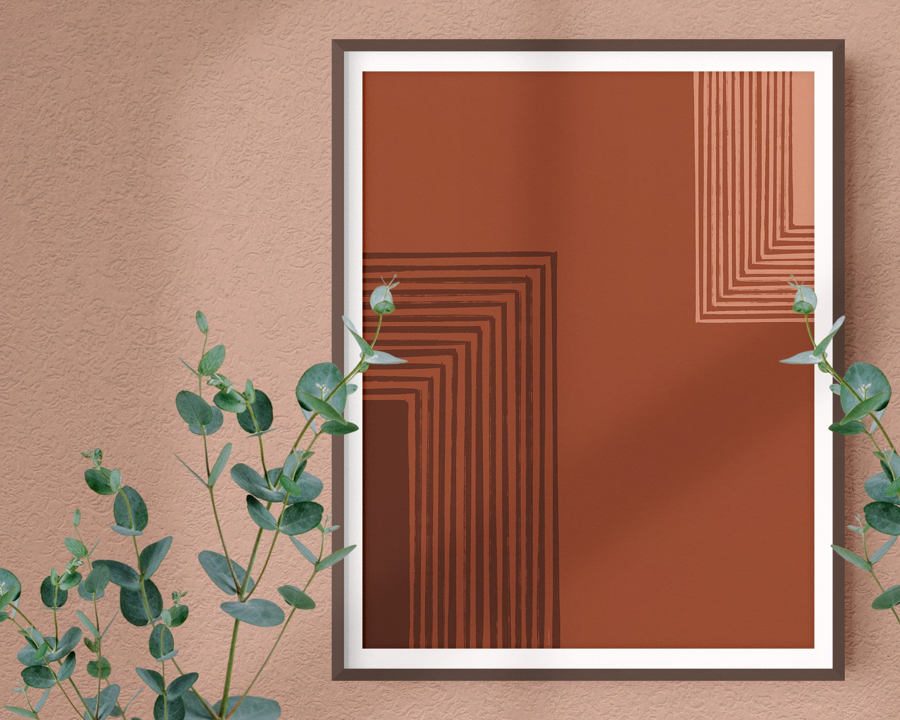 Mid Century Geometric Rectangles Art Print Wall Decor, Terra Cotta