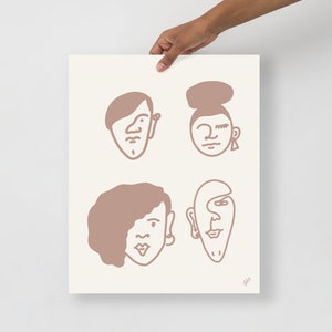 Friends Faces Line Drawing Illustration Art Print