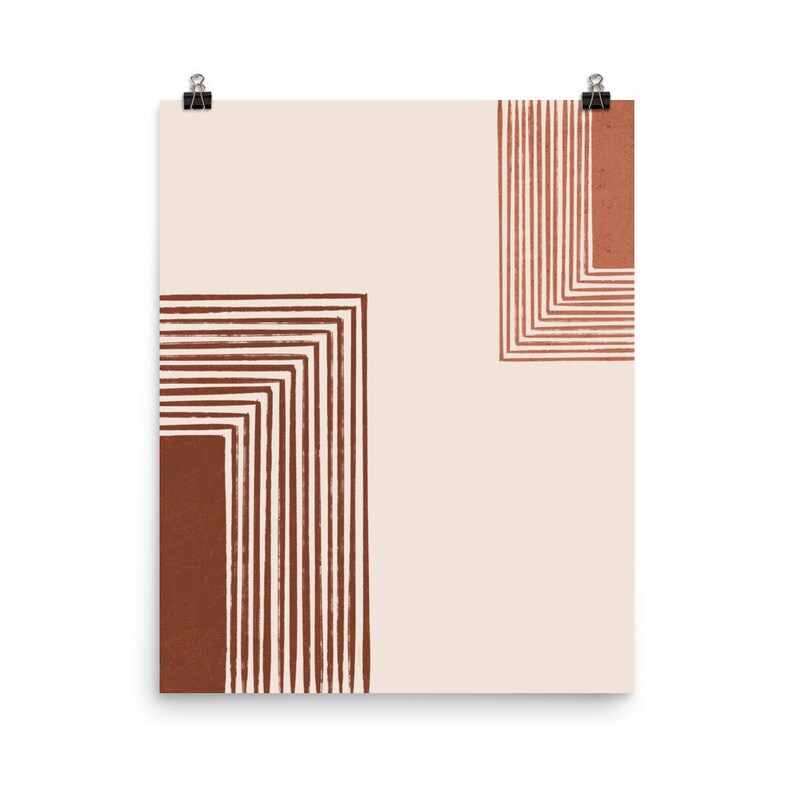 Mid Century Abstract Light Warm Rectangles Art Print Wall Decor, Terra