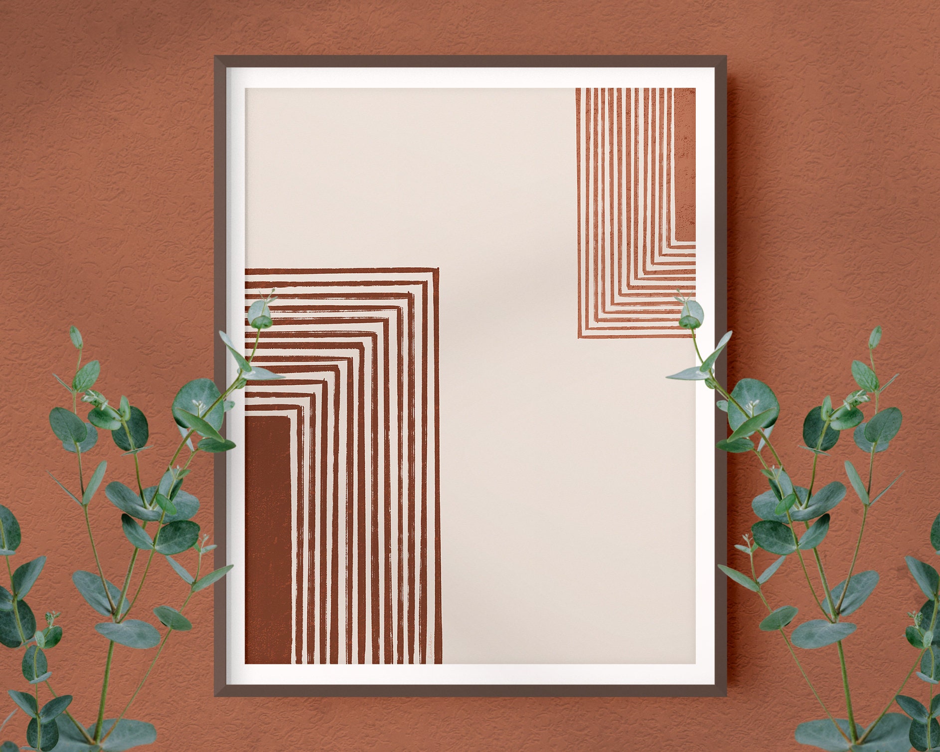 Mid Century Abstract Light Warm Rectangles Art Print Wall Decor, Terra