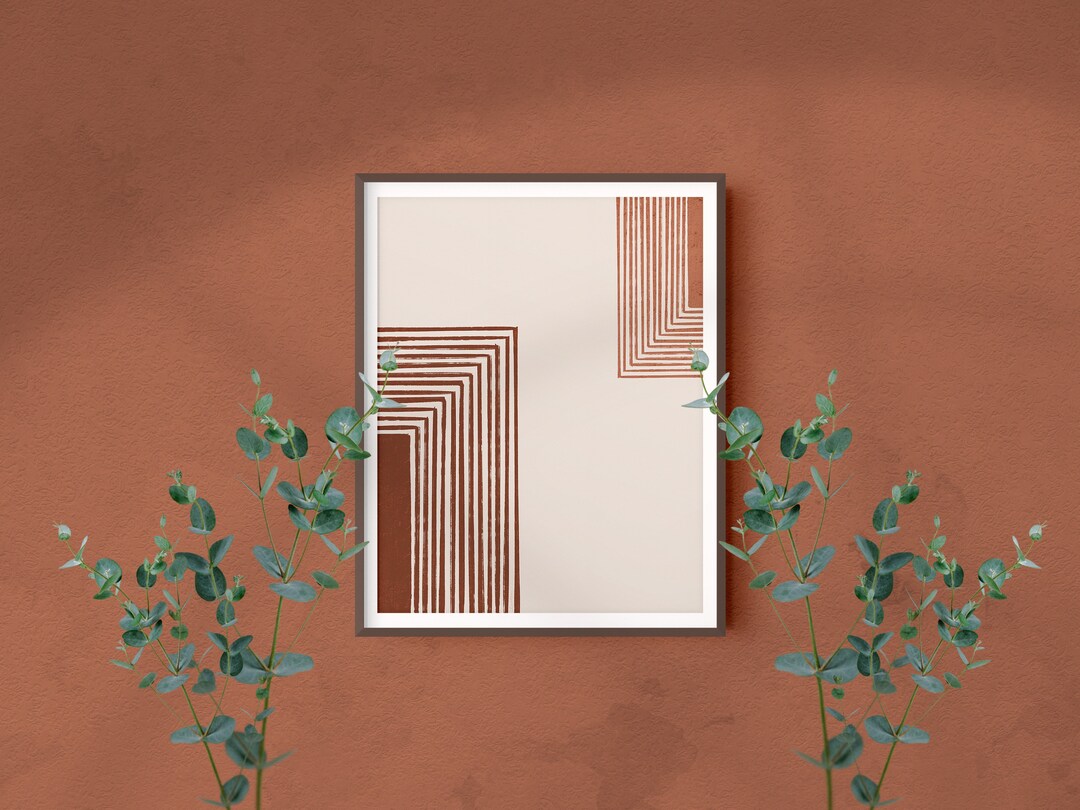 Mid Century Abstract Light Warm Rectangles Art Print Wall Decor, Terra