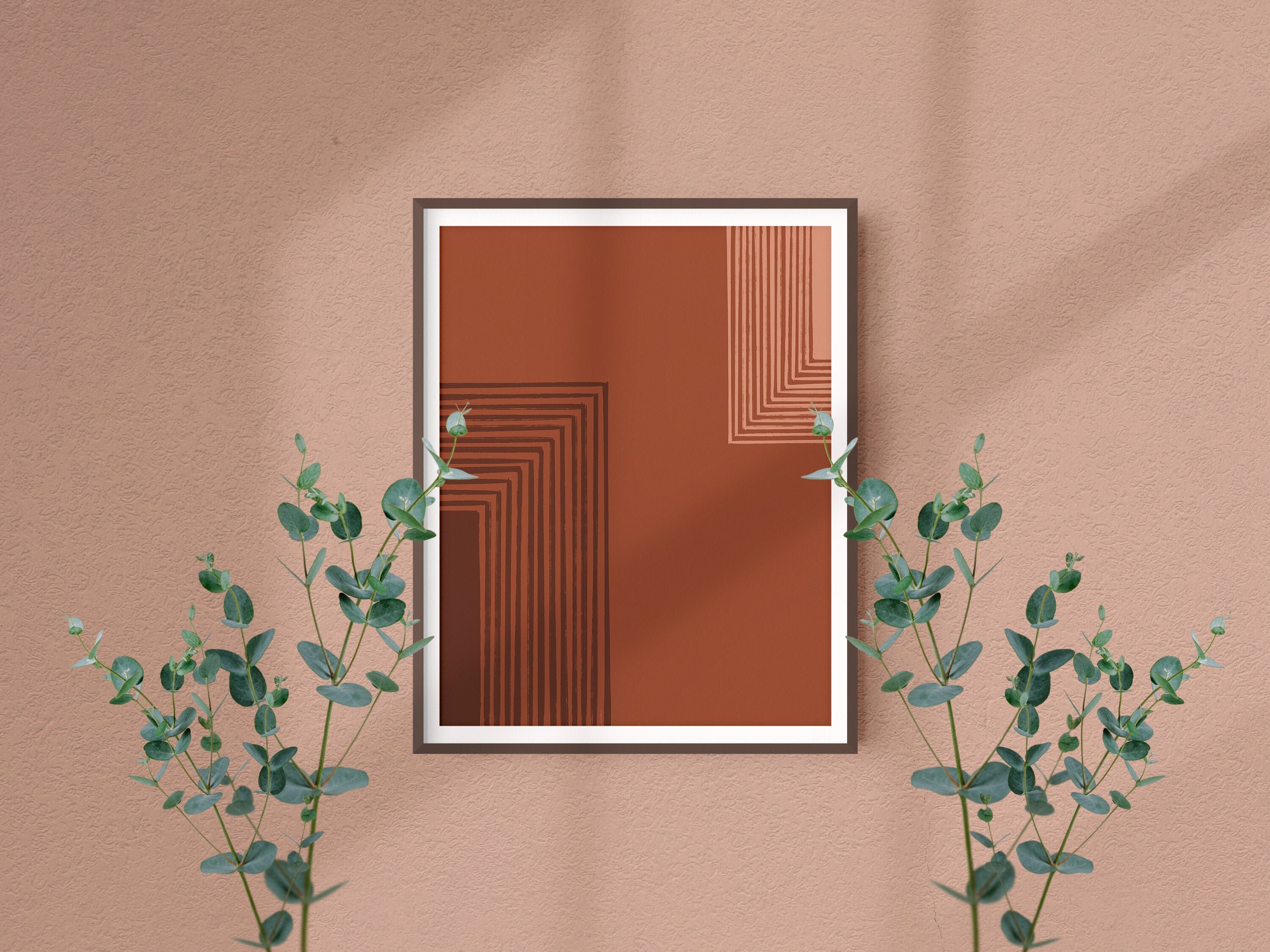 Mid Century Geometric Rectangles Art Print Wall Decor, Terra Cotta