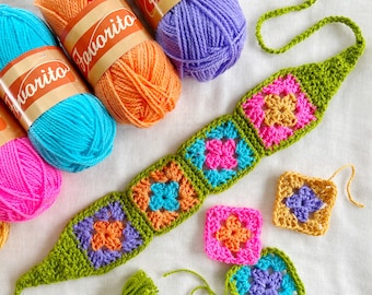 Granny Square Headband Pattern: Beginner Friendly Crochet Pattern, Hook size - 5.0 mm (H), Suggested Yarn weight- Light worsted/DK weight