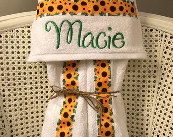 Girl Hooded Baby Towel - Handmade personalized baby and toddler towel