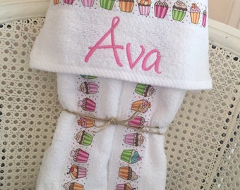 Girl Hooded Baby Towel - Handmade personalized baby and toddler towel