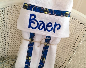 Hooded BatmanTowel - Handmade personalized baby and toddler towel