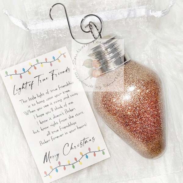 A Light of True Friends - Christmas Ornament With Poem, Glitter Light Bulb - Friends - Tree - Custom