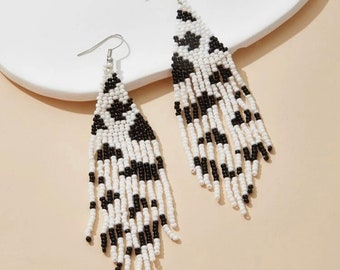 Cow print fringe earrings