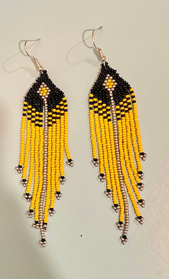 Yellow Fringe Earrings Etsy