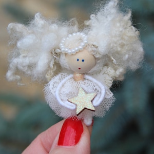 Handmade curly hair pixie - mini angel Christmas tree ornament - collectable heirloom keepsake